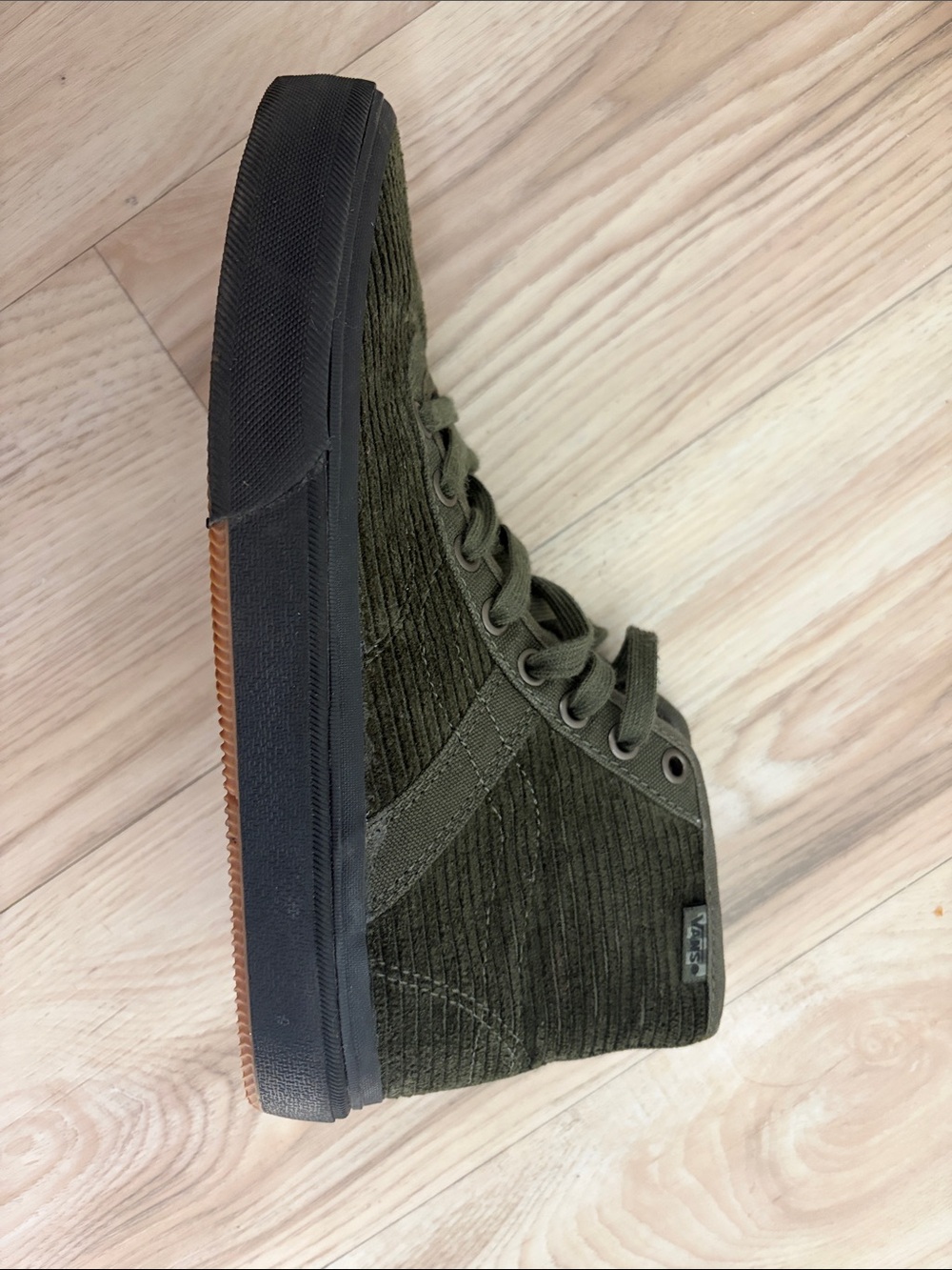 Vans Olive Corduroy High-Top Sneaker with Black Sole